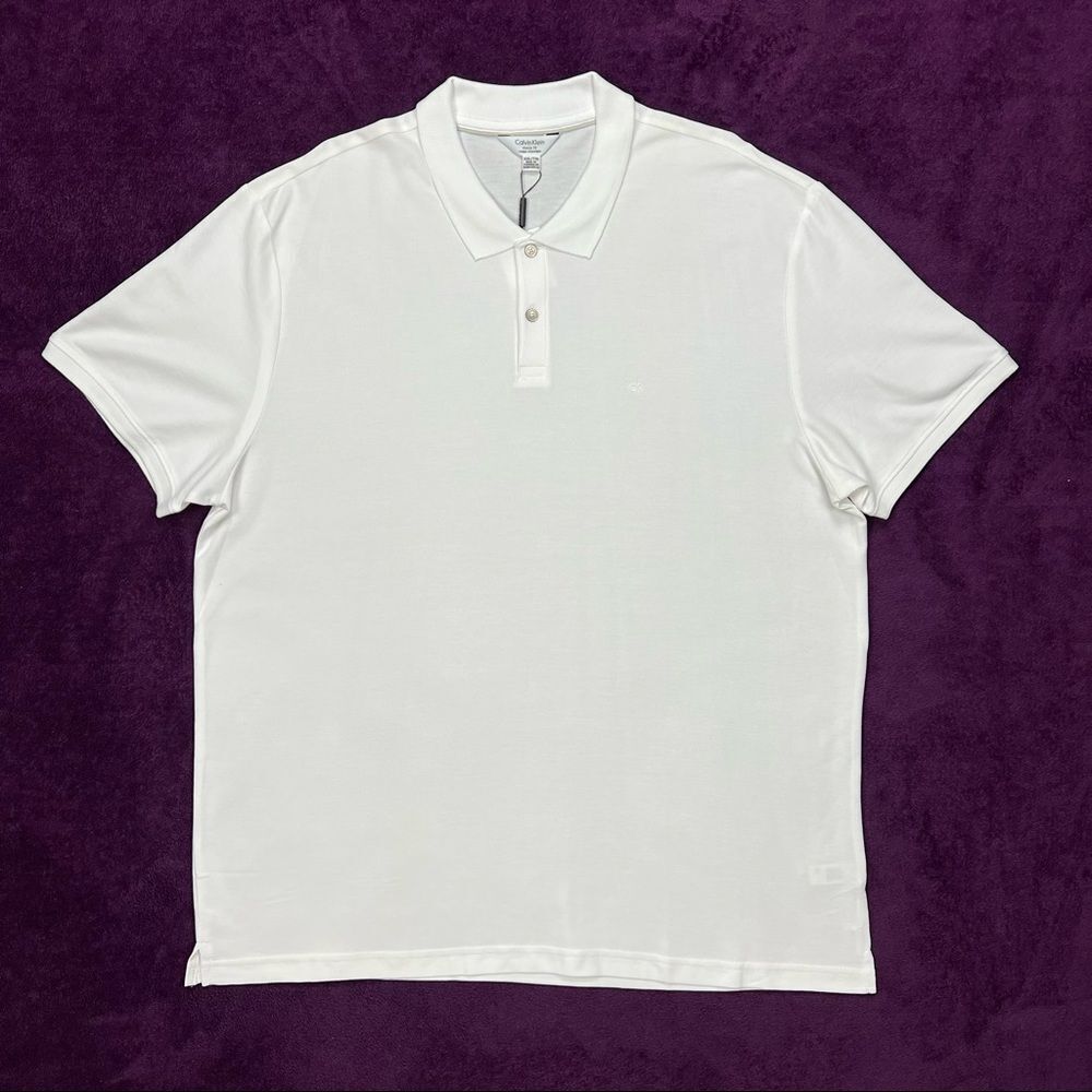 Calvin Klein Men's White Short Sleeve Pique Polo Shirt Classic Fit Size XXL
